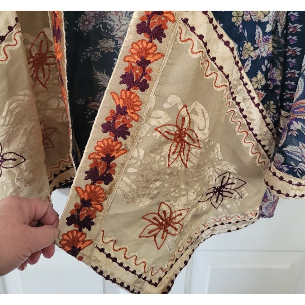 Soft Surroundings Moonlight Boho Embroidered Kimono Top S Sheer Floral Hippie - Picture 5 of 7